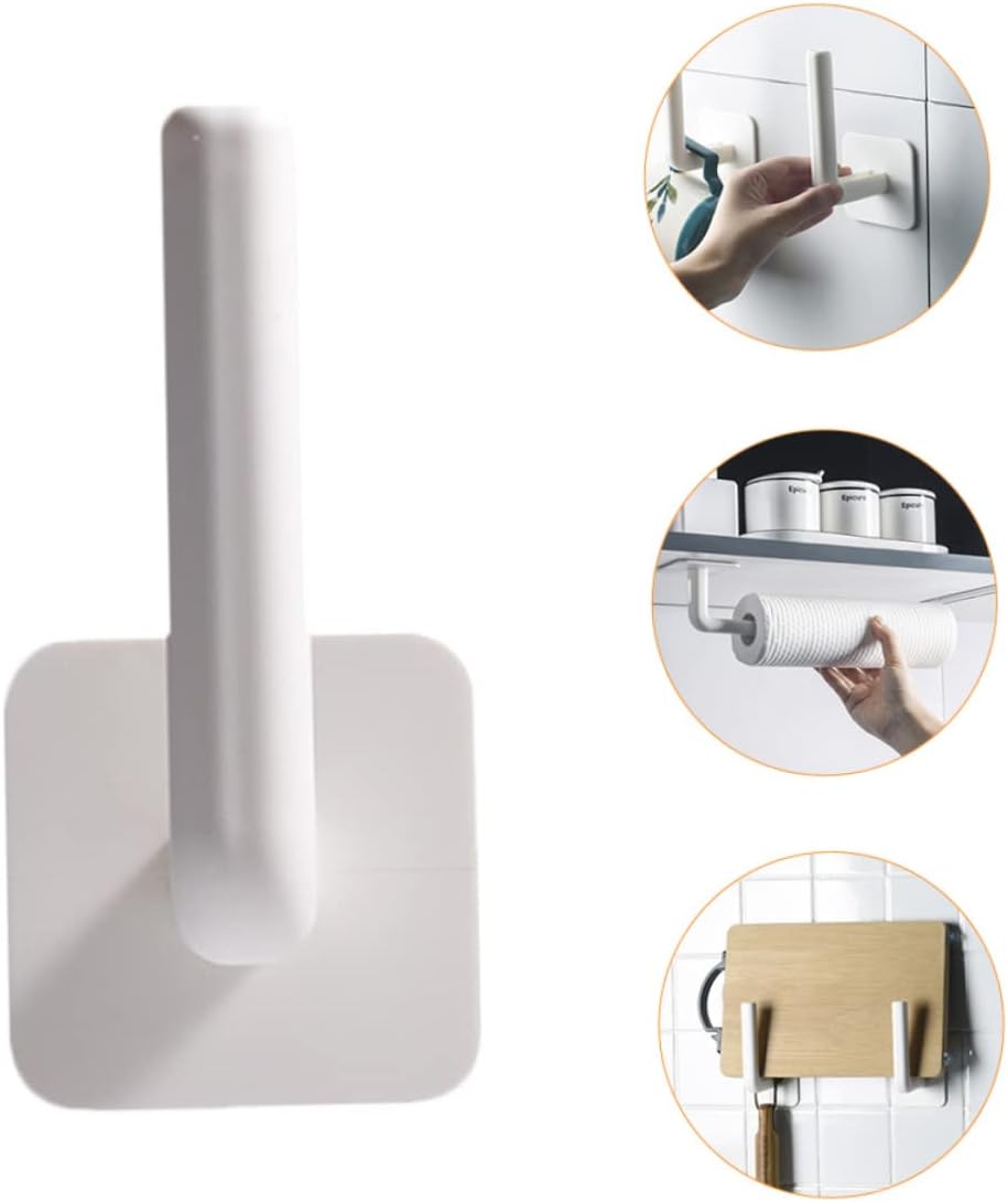 No-Hole Multifunctional Hooks – Kitchen Wall-Mounted Lazy Rag Hanger – Vertical Paper Towel & Film Organiser Rack