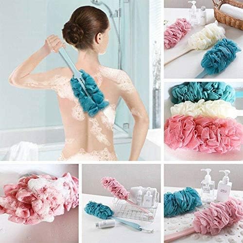 Long-Handle Mesh Back Scrubber – Soft Hanging Shower Sponge Brush – Ergonomic Body Scrubber for Adults – Deep Cleaning Bath Accessory (Green/Pink/White)