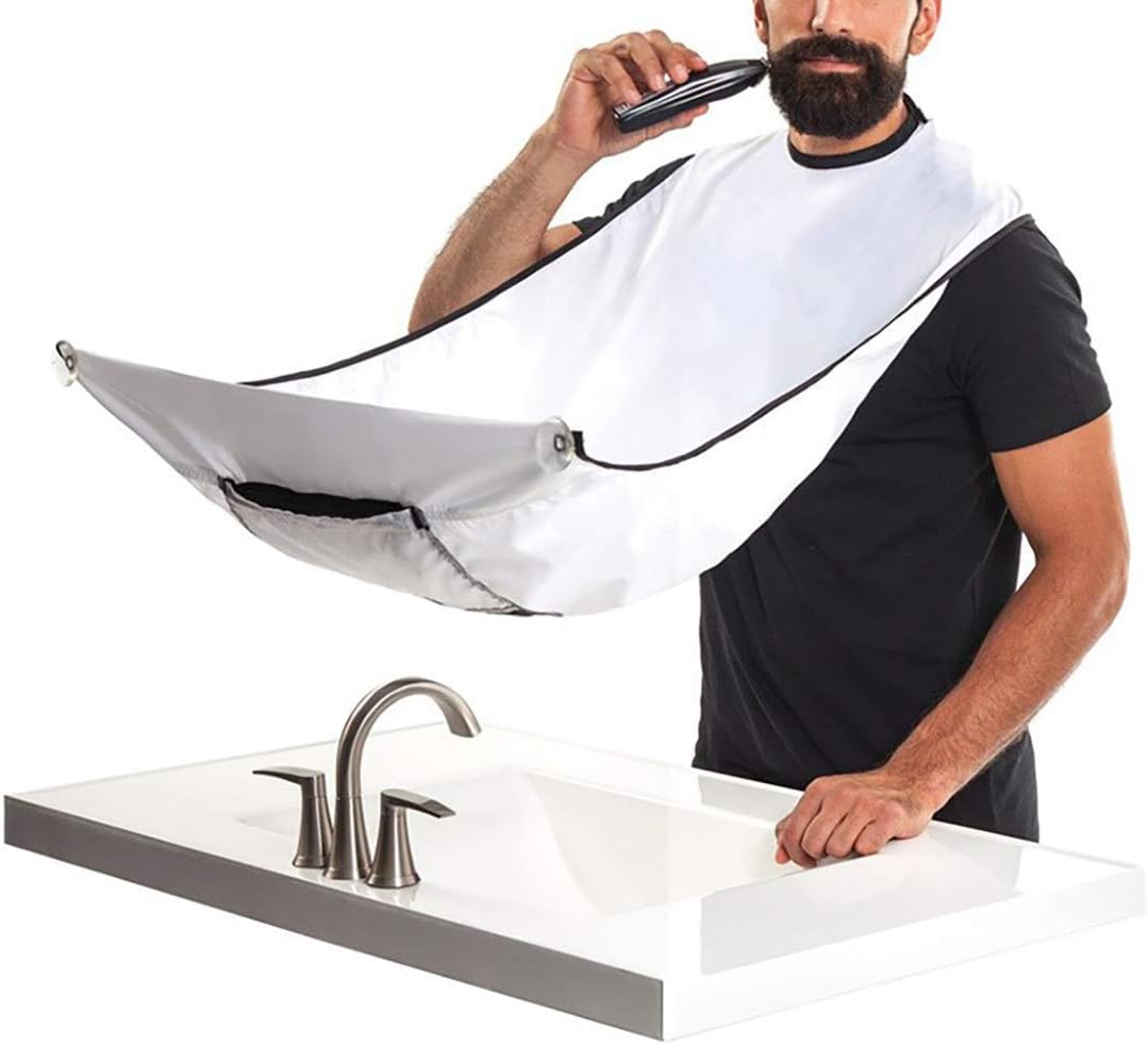 Tablier de rasage pour homme – Cape attrape-barbe anti-salissure avec ventouses – Bavette de toilettage pour adulte – Outil de toilettage professionnel style barbier
