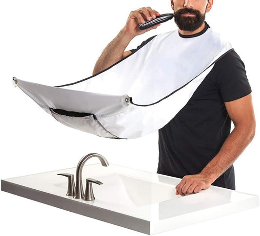 Men’s Beard Shaving Apron – No-Mess Beard Collector Cape with Suction Cups – Facial Hair Trimming Adult Bib – Professional Barber-Style Clean Grooming Tool
