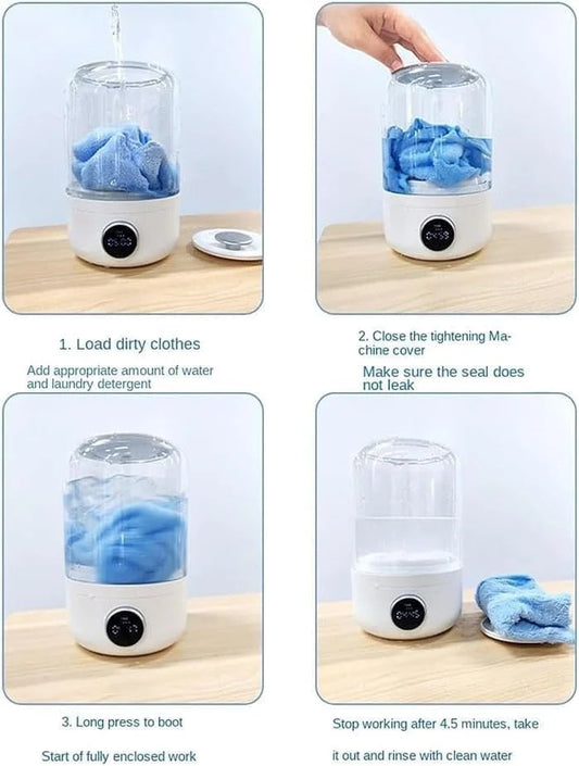 Portable Rechargeable Mini Washing Machine – USB Travel Washer for Underwear, Baby Clothes, Socks & Delicate Laundry with 2 Cleaning Modes