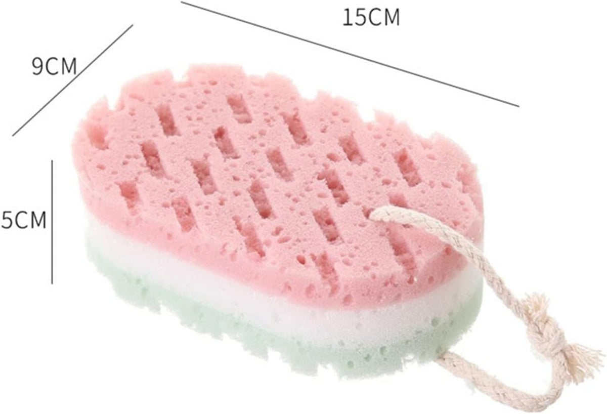 Éponge de bain et fleur de douche – Éponge corporelle à forte absorption d'eau – Maille de douche à séchage rapide pour un nettoyage en profondeur pour hommes et femmes (vert/rose/gris)