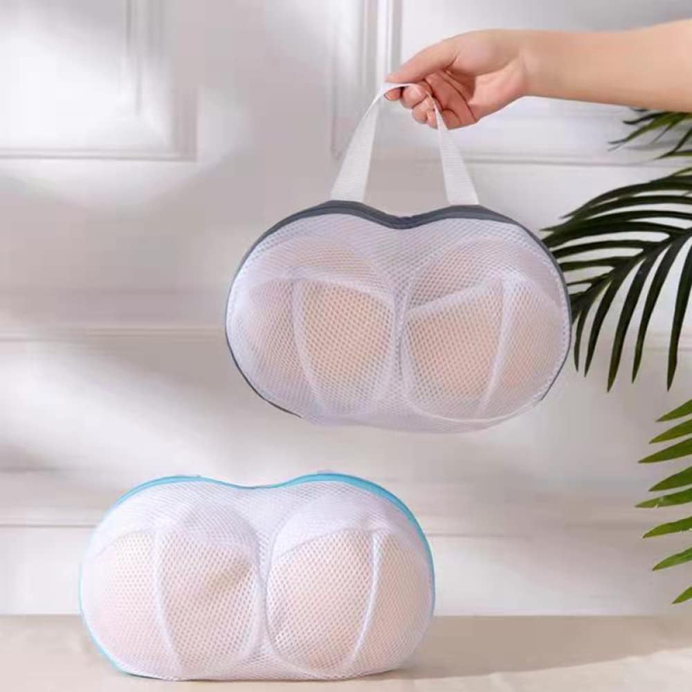 Sac à linge avec fermeture éclair – Protection pliable en maille pour soutien-gorge et lingerie pour machine à laver (gris/bleu)