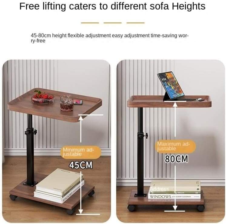 C-Shaped Mobile Side Table – Slidable Sofa End Table & Bedside Cabinet – Small Square Coffee Table with Wheels (Wood / Marble White / Walnut)
