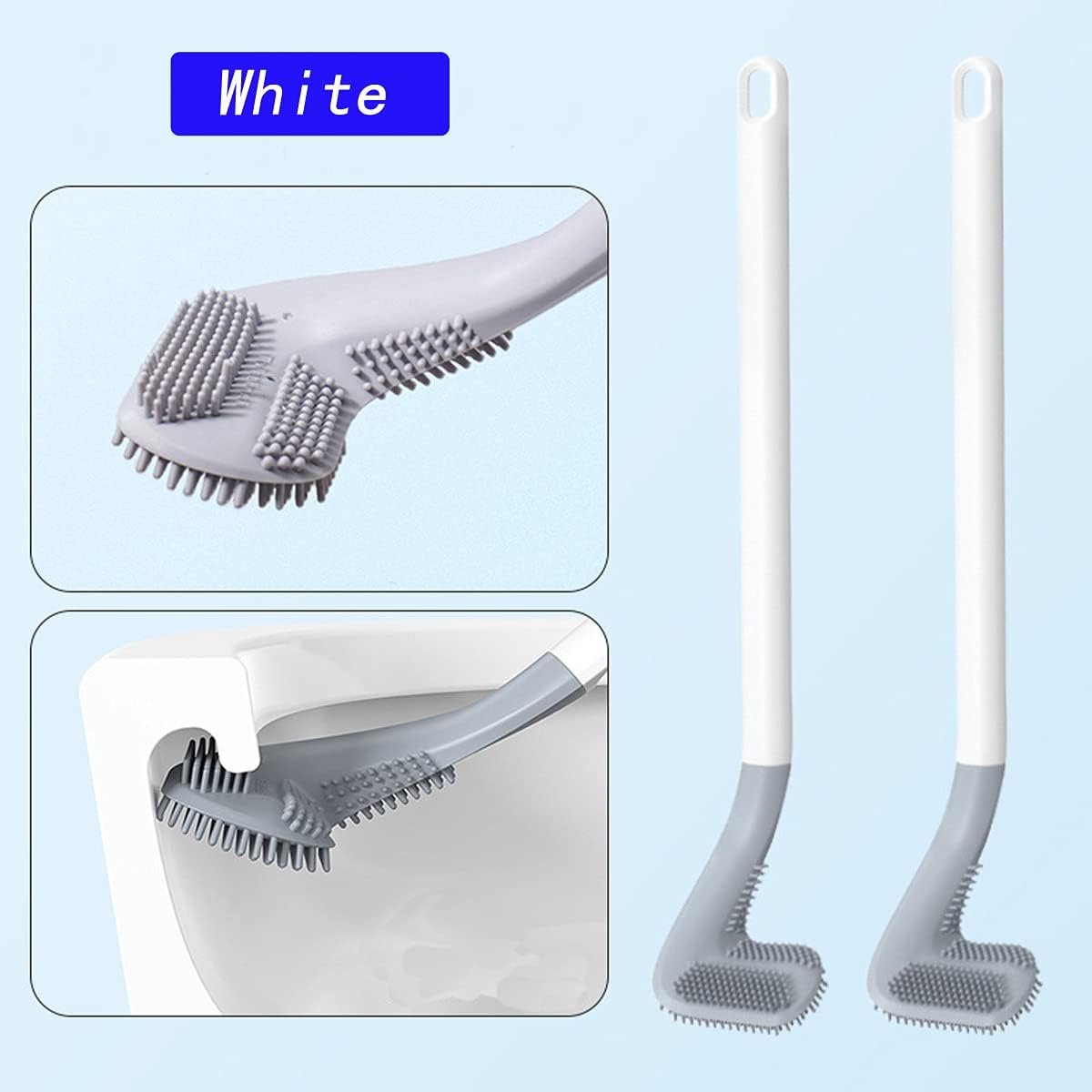Brosse de toilettes en silicone en forme de tête de golf – Brosse de nettoyage flexible à 360° – Récurage mural à long manche pour toilettes turques, interstices de WC et recoins cachés