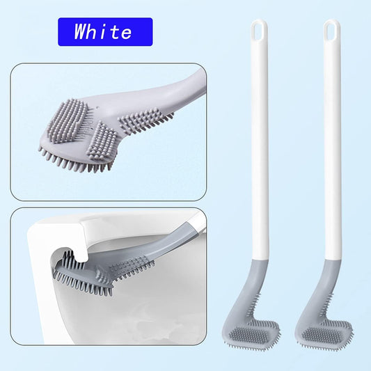 White Golf Head Silicone Toilet Brush – 360° Flexible Deep Cleaning Wand – Wall-Mounted Long Handle Scrubber for Squatting Pans, WC Gaps, and Hidden Corners