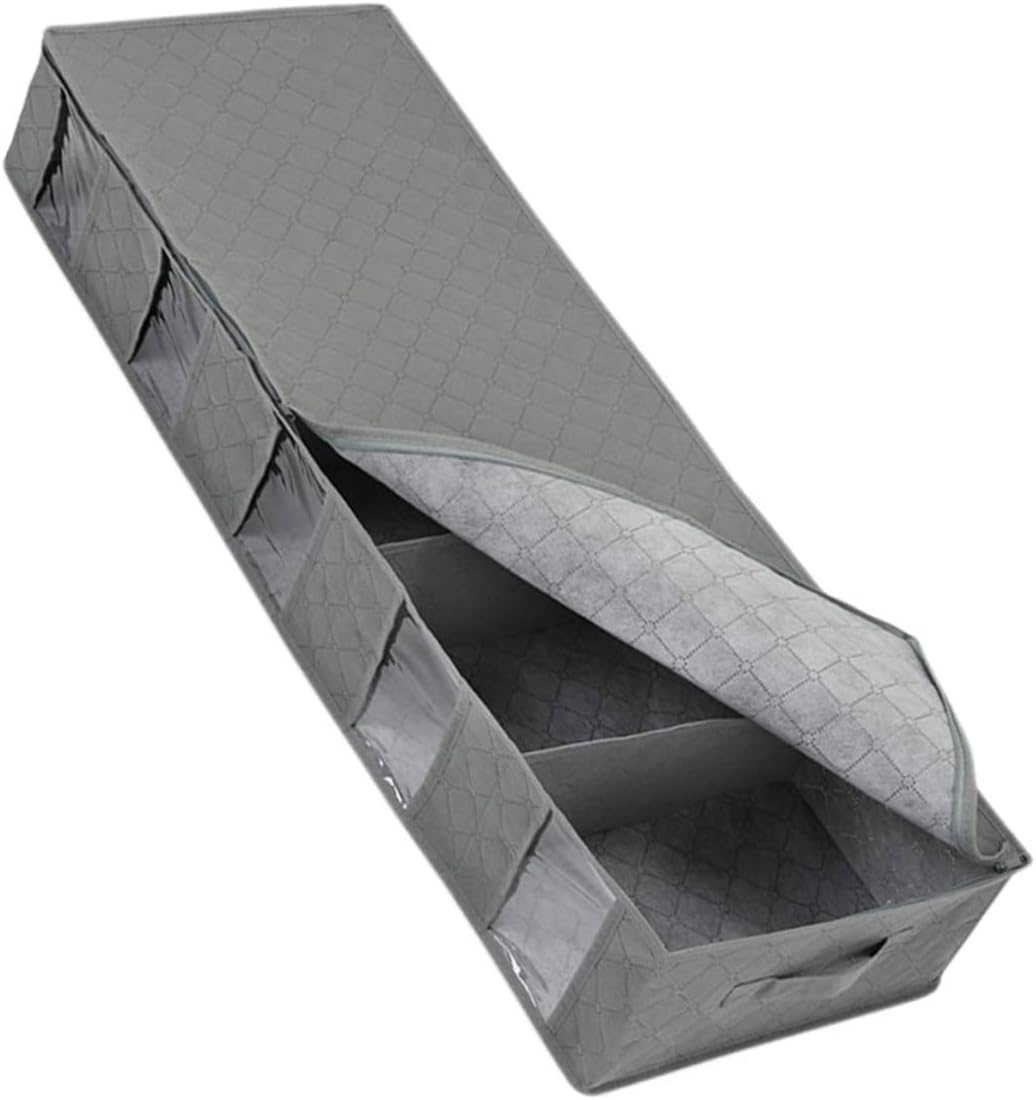 Adjustable Underbed Clothing Storage Bag – Large Foldable Organizer with Moveable Dividers – Low-Profile Storage Bin for Blankets, Shoes, Sweaters, and Toys – Dust-Proof Wardrobe Sorting Bag with Clear Top