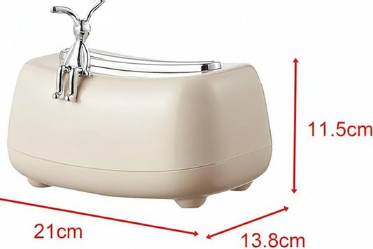 Luxury Decorative Tissue Box Holder with Silver Rabbit Handle – Modern Tissue Storage Box for Living Room, Bathroom, Office & Vanity