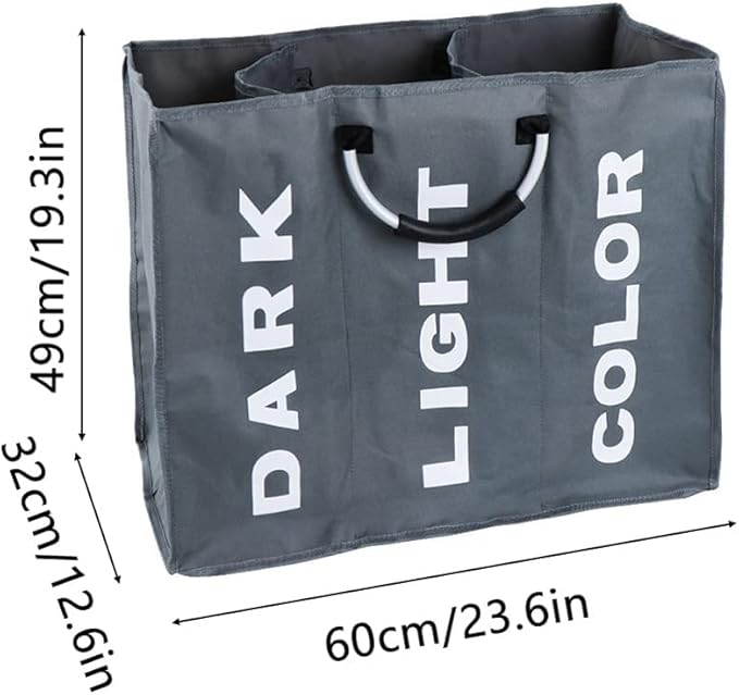Panier à linge pliable à grille – Panier à linge sale en tissu Oxford imperméable avec triple compartiment pour trier et ranger