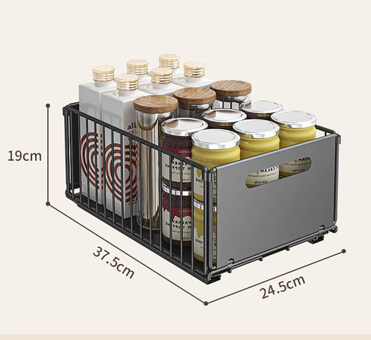 Pull-Out Kitchen Cabinet Storage Rack | Sliding Home Seasoning & Pantry Organizer | Deep Cabinet Internal Basket for Kitchen & Bathroom