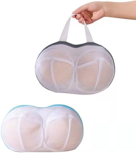 Zippered Laundry Washing Bag – Foldable Mesh Bra & Lingerie Protector for Washing Machine (Gray/Blue)