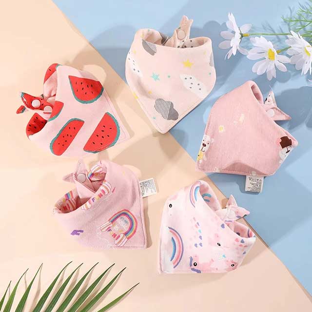 5Pcs Baby Bibs Set – Soft Cotton Cartoon Print Bandana Bibs for Newborns, Boys & Girls | Unisex Feeding & Drool Towels
