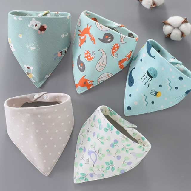 5Pcs Baby Bibs Set – Soft Cotton Cartoon Print Bandana Bibs for Newborns, Boys & Girls | Unisex Feeding & Drool Towels