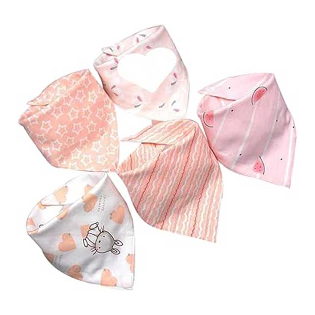 5Pcs Baby Bibs Set – Soft Cotton Cartoon Print Bandana Bibs for Newborns, Boys & Girls | Unisex Feeding & Drool Towels