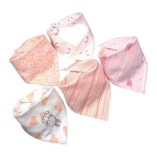 5Pcs Baby Bibs Set – Soft Cotton Cartoon Print Bandana Bibs for Newborns, Boys & Girls | Unisex Feeding & Drool Towels