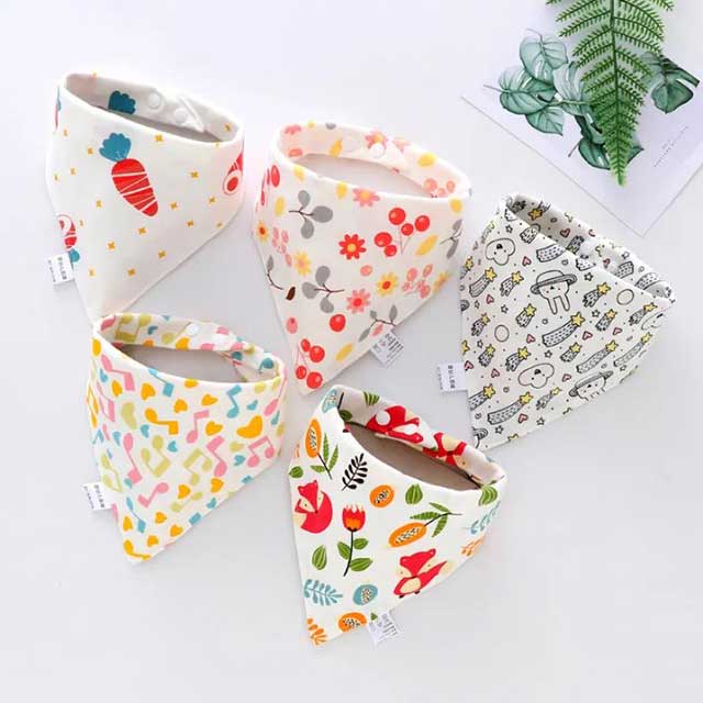 5Pcs Baby Bibs Set – Soft Cotton Cartoon Print Bandana Bibs for Newborns, Boys & Girls | Unisex Feeding & Drool Towels