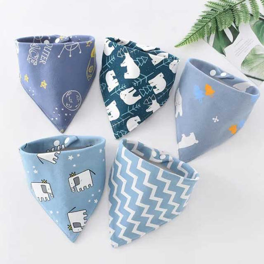 5Pcs Baby Bibs Set – Soft Cotton Cartoon Print Bandana Bibs for Newborns, Boys & Girls | Unisex Feeding & Drool Towels