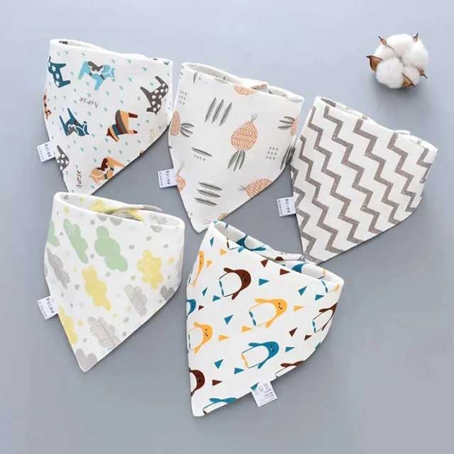 5Pcs Baby Bibs Set – Soft Cotton Cartoon Print Bandana Bibs for Newborns, Boys & Girls | Unisex Feeding & Drool Towels