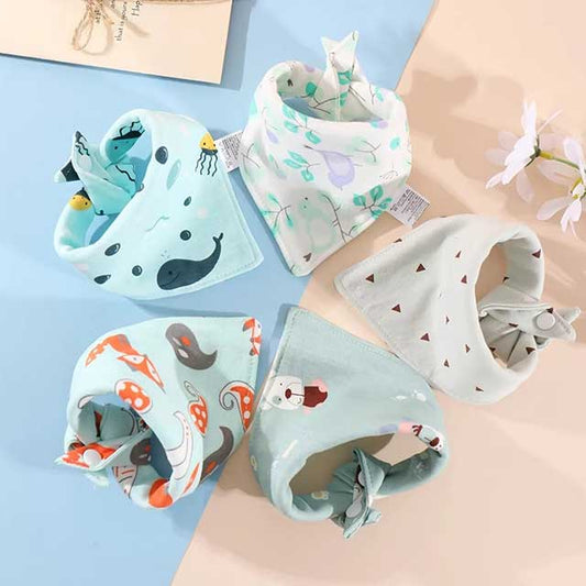 5Pcs Baby Bibs Set – Soft Cotton Cartoon Print Bandana Bibs for Newborns, Boys & Girls | Unisex Feeding & Drool Towels
