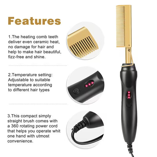 2 in 1 Electric Hot Comb Hair Straightener Curler - Wet Dry Hair Iron for Styling - Straightening Brush Hair Styling Tool
