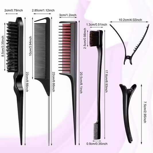 Versatile 10pcs Hair Styling Comb Set - Teasing Brushes, Rat Tail Combs, Edge Brushes, Braid Tools
