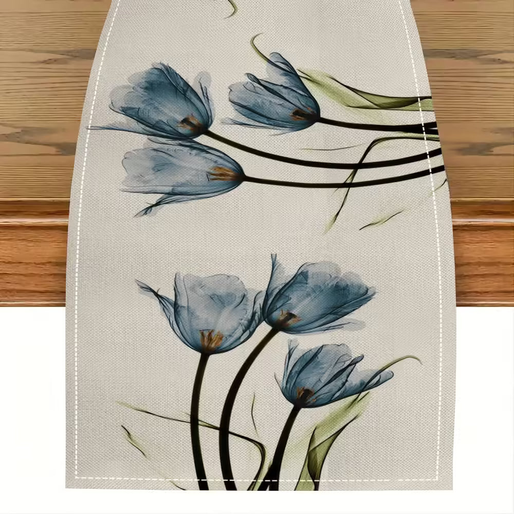 Rustic Farmhouse Tulip Linen Table Runner – 13x70 Inch, Stylish Kitchen & Dining Table Decoration for Indoor & Outdoor Use