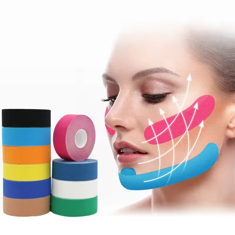 Bande de kinésiologie 2,5 cm x 5 m pour le visage, le cou et les yeux - Effet liftant et anti-rides - Outil de soin du visage 