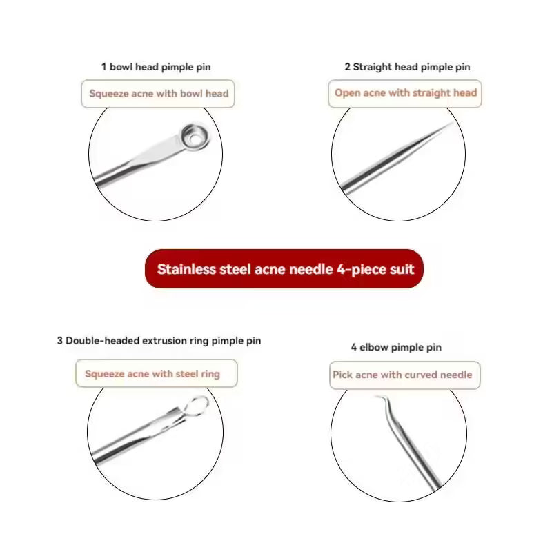 مجموعة إزالة الرؤوس السوداء وحب الشباب من 4 قطع - أداة للعناية بالبشرة للنساء - علاج حب الشباب وتنظيف المسام 