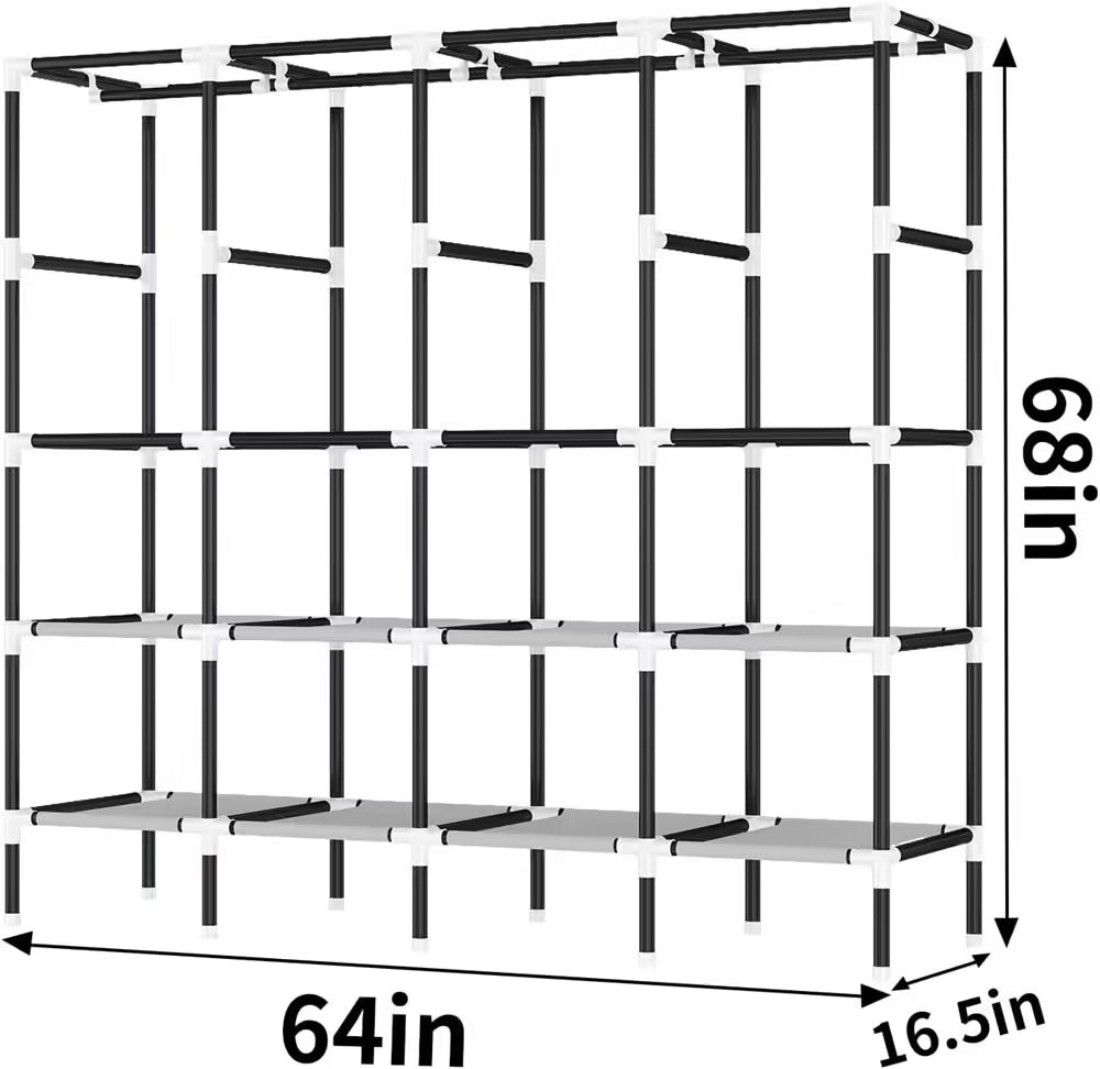 Organize with Ease: LEEGOHOME 64in/80in Fabric Wardrobe Closet with Storage Shelves & Hanging Rods