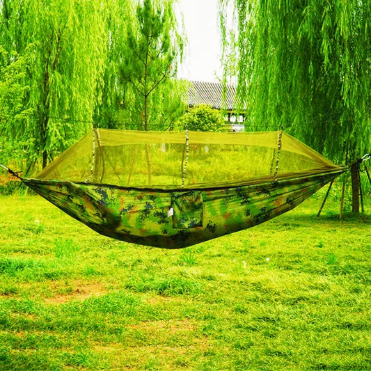 2 Person Camping Hammock with Mosquito Net - Strength Parachute Fabric Sleep Swing, Portable Outdoor Furniture Bed