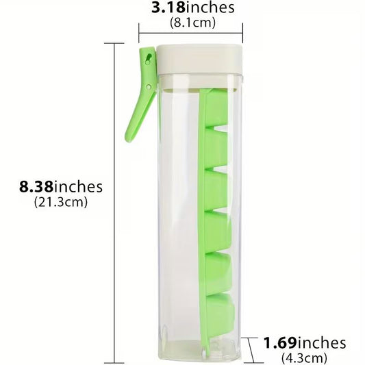 6-Grid One-Press Ice Cube Tray – Food-Grade Silicone & PP Mini Ice Maker with Easy Release Button – Compact BPA-Free Small Refrigerator Mold for Cocktails, Coffee, and Drinks (Orange & Green)