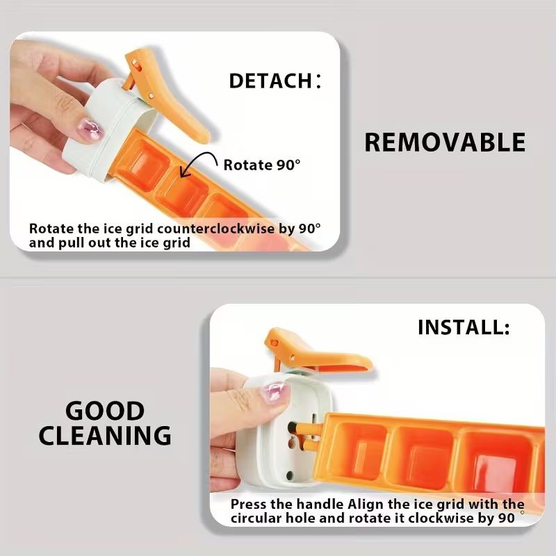 6-Grid One-Press Ice Cube Tray – Food-Grade Silicone & PP Mini Ice Maker with Easy Release Button – Compact BPA-Free Small Refrigerator Mold for Cocktails, Coffee, and Drinks (Orange & Green)