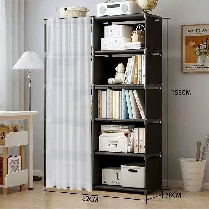 6-Layer Portable Storage Bookshelf with Dust-Proof Fabric Cover – Multipurpose DIY Book Rack & Organizer – Reinforced Metal Frame Standing Shelf for Home & Office (5/6 Tier)