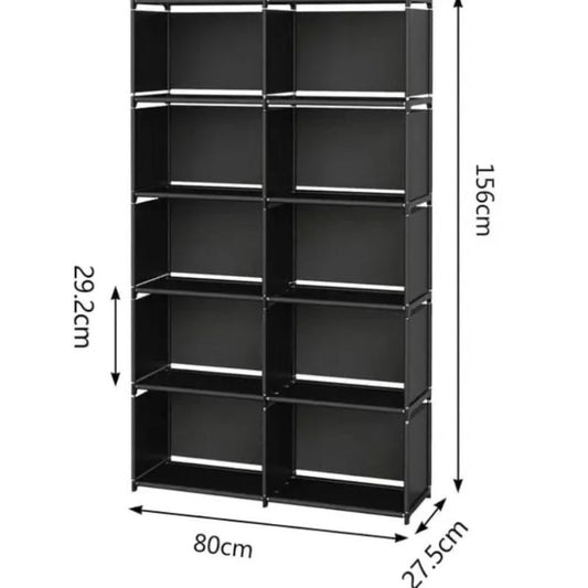 6-Layer Portable Storage Bookshelf with Dust-Proof Fabric Cover – Multipurpose DIY Book Rack & Organizer – Reinforced Metal Frame Standing Shelf for Home & Office (5/6 Tier)