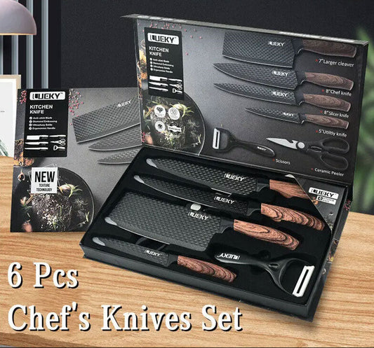 6-Piece High Carbon Stainless Steel Knife Set – Handmade Forged Chef & Butcher Cleaver Collection with Ergonomic Wood Handles