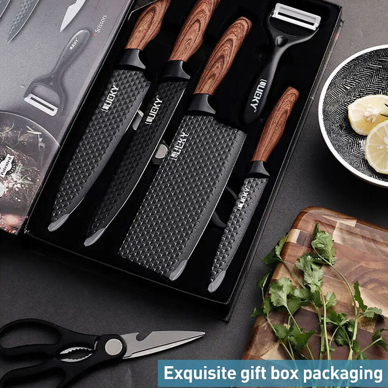 6-Piece High Carbon Stainless Steel Knife Set – Handmade Forged Chef & Butcher Cleaver Collection with Ergonomic Wood Handles