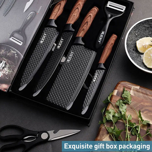 6-Piece High Carbon Stainless Steel Knife Set – Handmade Forged Chef & Butcher Cleaver Collection with Ergonomic Wood Handles