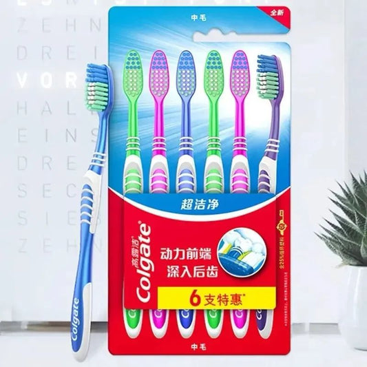 6-Piece Family Toothbrush Set – Multi-Color Manual Toothbrushes for Couples & Travel – Deep Clean Ergonomic Design for Back Teeth – Portable Dental Care Suit for Men & Women (Random Colors)