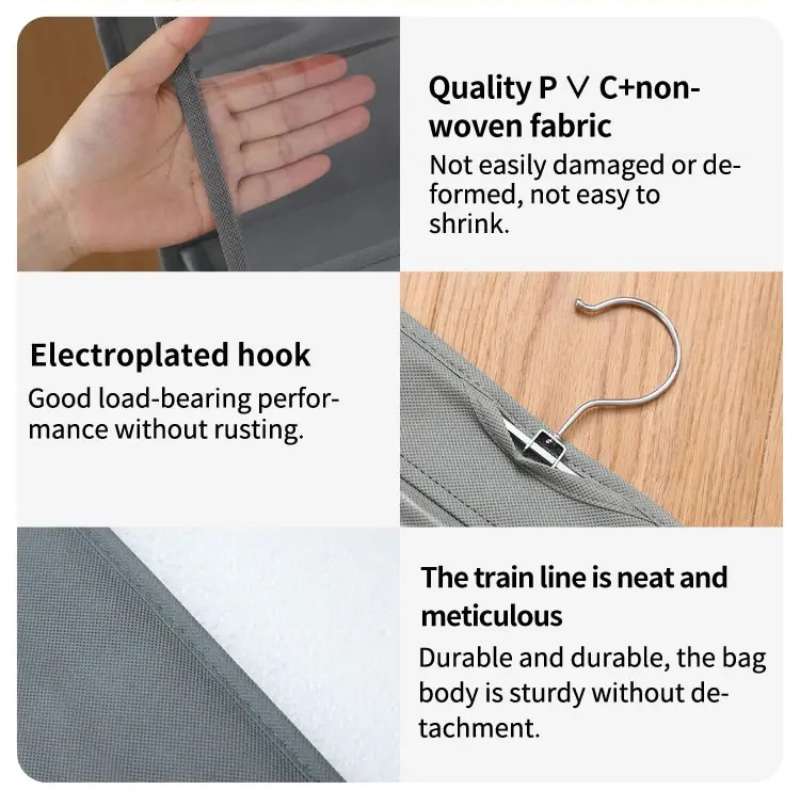Organisateur de sacs à main suspendu à 6 poches – Rangement vertical double face pour placards – Sac de rangement gris imperméable avec fenêtres transparentes – Pochette de rangement peu encombrante à suspendre aux portes et aux murs avec cintre
