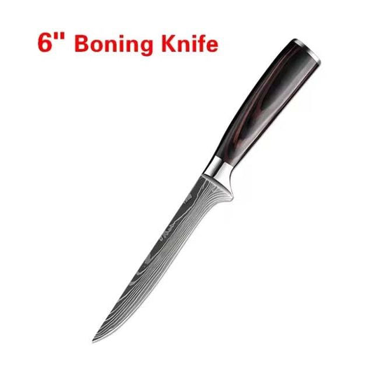 Japanese Chef Knife – 7CR17 440C High Carbon Stainless Steel Imitation Damascus Sanding Laser Kitchen Knife