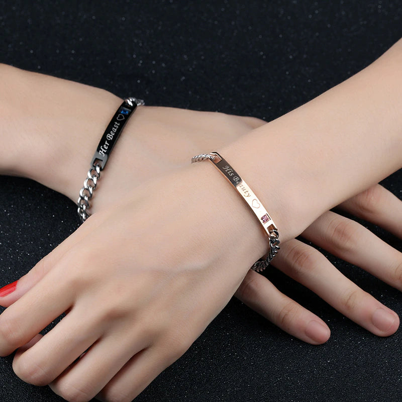 Ensemble de 2 bracelets pour couple en acier inoxydable La Belle et la Bête (EGBT347)