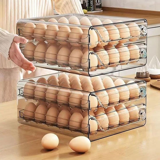 MosQuick® 60 Grid Double-Layer Egg Holder Drawer | Large Capacity Egg Storage Container for Fridge | Fresh-Keeping Egg Tray & Organizer