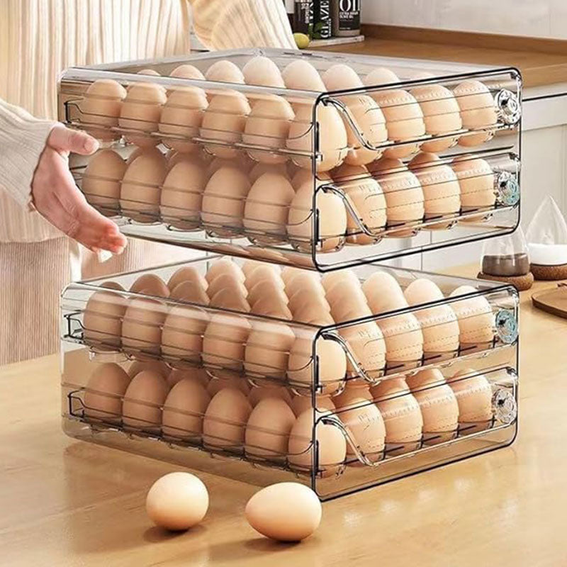 MosQuick® Boîte de rangement à œufs double couche 60 grilles | Grande capacité pour réfrigérateur | Plateau à œufs frais et organisateur