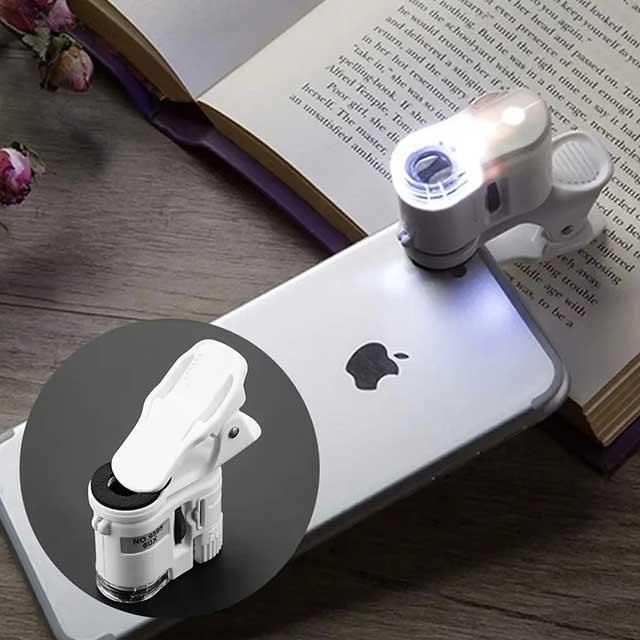 60X Zoom Clip-On Microscope Lens – LED & UV Light Magnifying Glass for Universal Mobile Phones