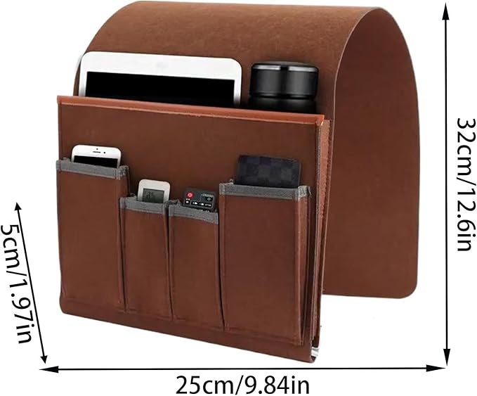 Organiseur d'accoudoir de canapé en feutre – Rangement antidérapant pour télécommandes, tablettes et magazines (marron/gris)
