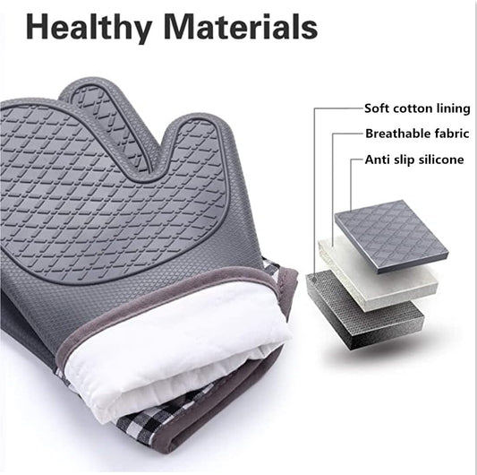 Extra-Long Silicone Insulated Oven Mitt – Thickened Anti-Slip & High-Temperature Resistant Kitchen Glove