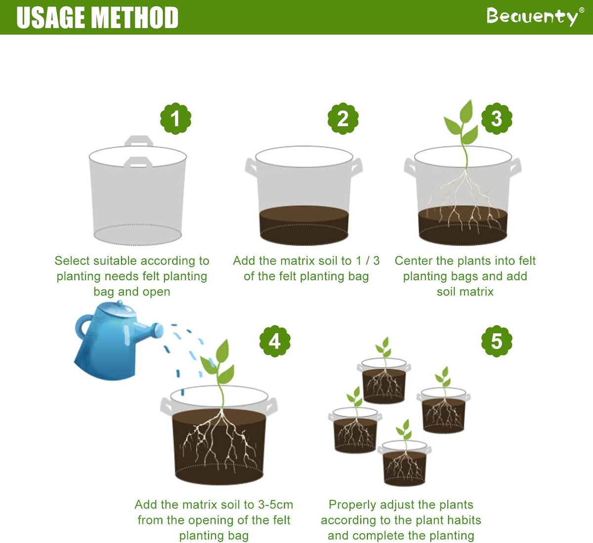 (30*25CM) Sacs de culture en tissu robustes – Pots de jardinage en tissu d'aération – Sacs pour plantes épaissis en tissu non tissé avec poignées renforcées pour légumes et fleurs