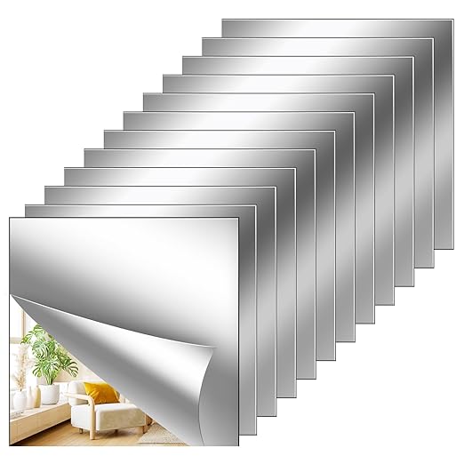 10 PCS Acrylic Mirror Wall Stickers 15 × 22 cm – Self-Adhesive Decorative Mirror Tiles for Home, Bedroom, Living Room & Gym