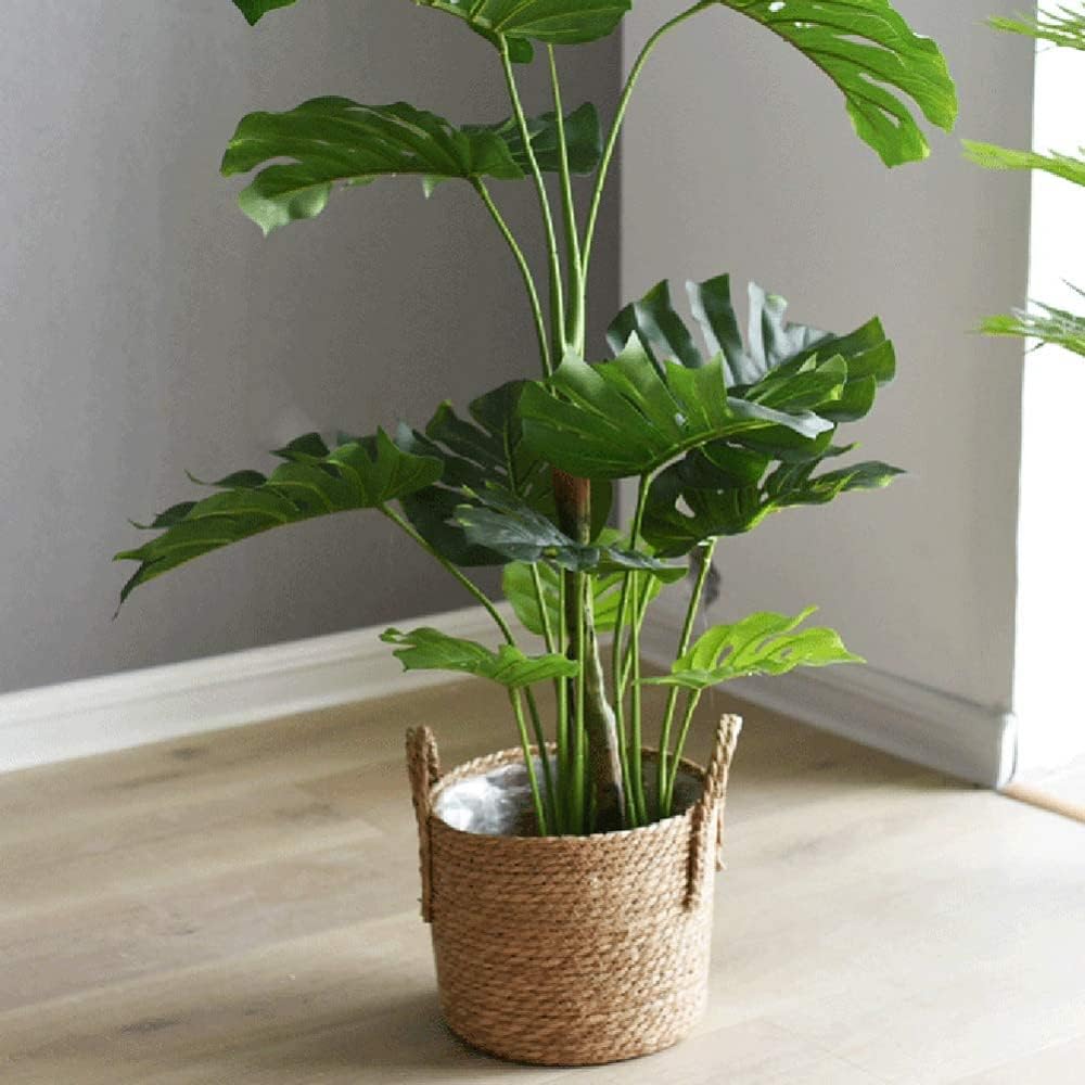 (30*27cm) Nordic Extra Large Straw Flower Pot – Hand-Woven Seaweed Storage Basket – Indoor Floor Plant Basket for Potted Greenery & Home Organization
