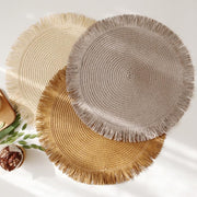 (38 CM) Round Braided Fringe Placemats – Hand-Woven Non-Slip Table Mats & Heat-Insulated Tea Cup Pads for Dining Table Decor